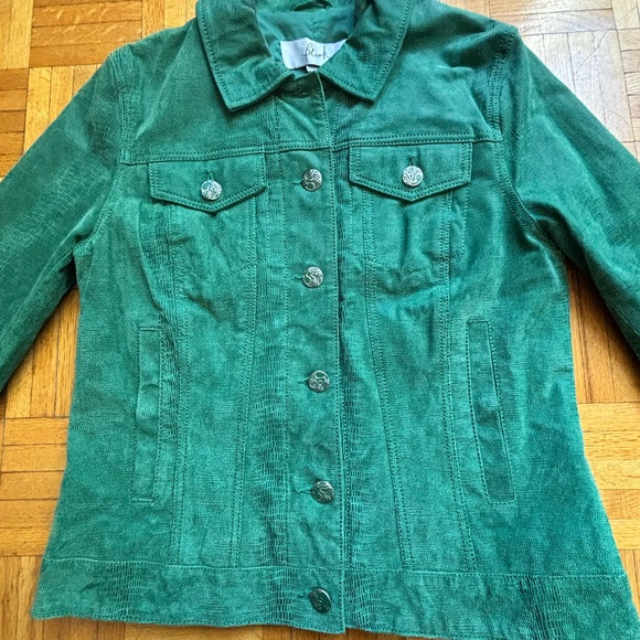 green suede jacket - snake looking material Kelly green looking for best offer - Picture 3 of 6